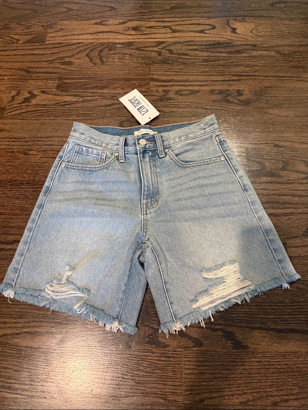 12th Tribe Distressed Denim Shorts High Waisted Frayed Light Wash New Shorts Xs